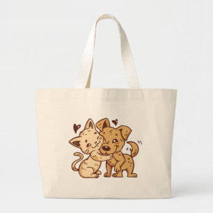 Grand Tote Bag Amour de chiot mignon dessin animé chaton minou ch
