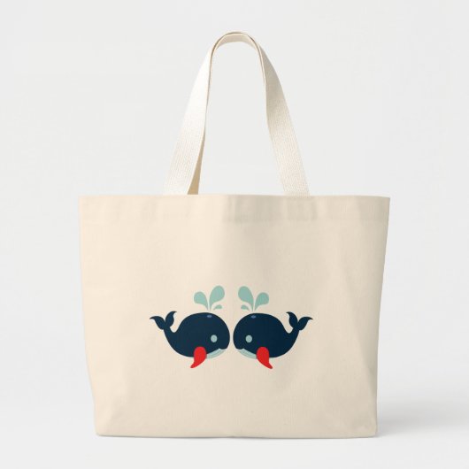 Grand Tote Bag Amour nautique Baleines Amour du poisson - Navy Sa (Devant)