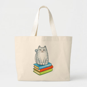Grand Tote Bag Amoureux de livre drôle Chat de livre Lecture Chat