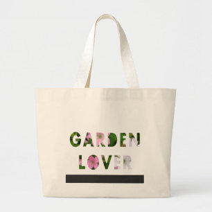 Grand Tote Bag Amoureux des jardins Floral Texte rose blanc vert