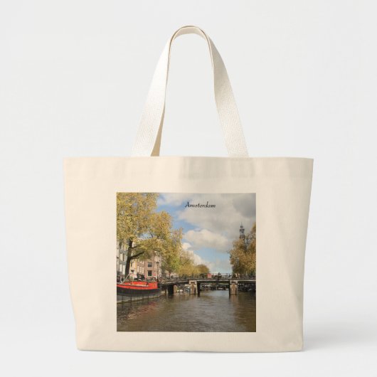 Grand Tote Bag Amsterdam, Canal, Pont, Ménage, Spire de l'église (Devant)