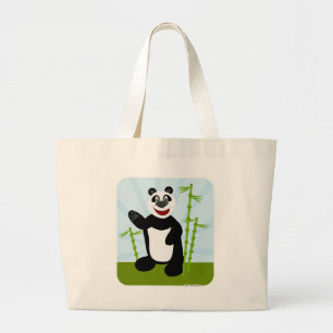 Grand Tote Bag Amusants Happy Cute Panda Bear Dessin d'Art