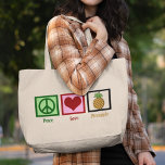 Grand Tote Bag Ananas Peace Love<br><div class="desc">J'adore manger de l'ananas,  c'est ma nourriture préférée. Un joli cadeau de fruit hawaïen.</div>