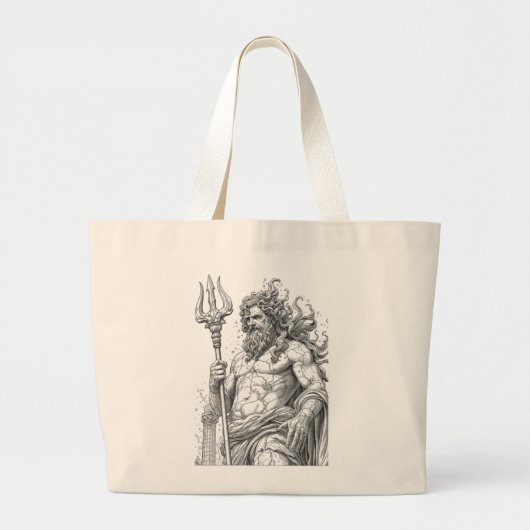 Grand Tote Bag Ancient Greek Poseidon Stone Statue Graphic (Devant)