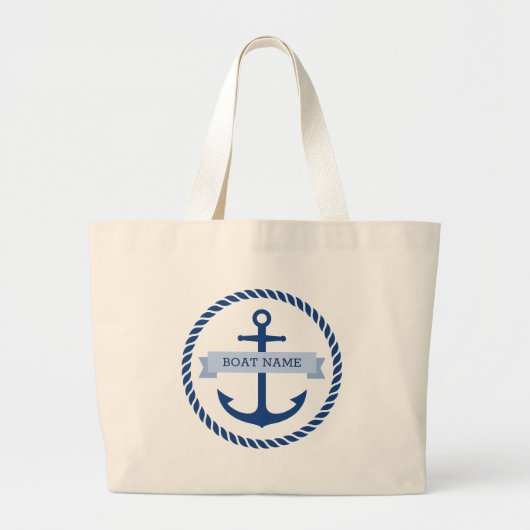 Grand Tote Bag Ancrage bleu et le nom du bateau-frontière de la c (Devant)