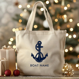 Grand Tote Bag Ancre Bleue marine Nom du bateau Personnalisé