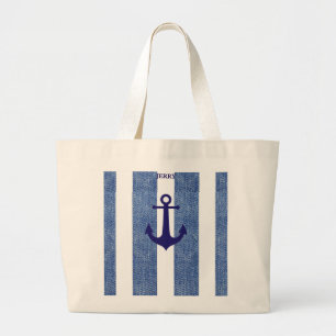 Grand Tote Bag Ancre par bandes Denim