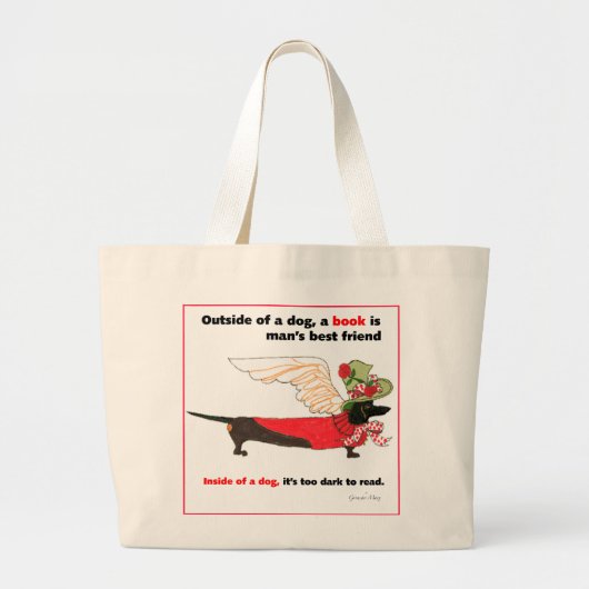 Grand Tote Bag Ange noir de livre du teckel de Gulliver (Devant)