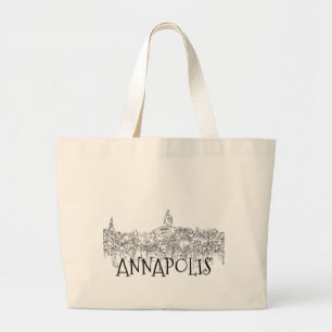 Grand Tote Bag Annapolis Maryland Skyline SG-Noir et Blanc