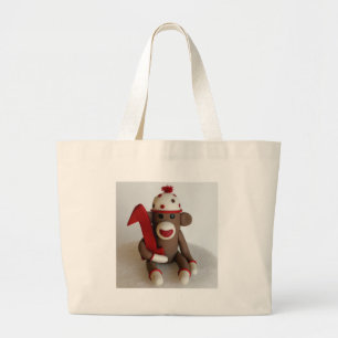 Grand Tote Bag Anniversaire de singe de chaussette premier