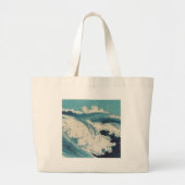 Grand Tote Bag Antique Japonais Bleu Vagues Océan Imprimer (Devant)