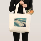 Grand Tote Bag Antique Japonais Bleu Vagues Océan Imprimer (Devant (produit))