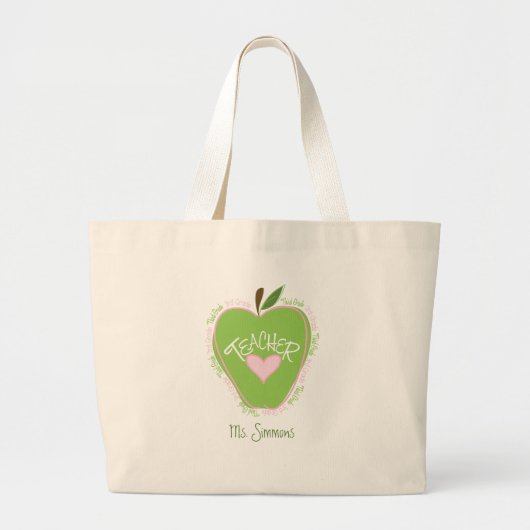 Grand Tote Bag Apple rose et vert de troisième professeur de (Devant)
