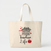 Grand Tote Bag Apple School Book Lover Lecture Café Teacher Tot (Devant)