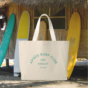 Grand Tote Bag Après Surf Club Turquoise Surfers Social Crest