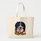 Grand Tote Bag Aquarelle Bernese Mountain Dog Noël (Devant)