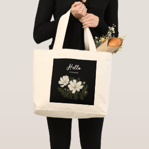 Grand Tote Bag Aquarelle Blanc Cosmos Fleurs Peinture Botanique