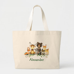 Grand Tote Bag Aquarelle Bois Animaux forestiers