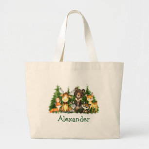 Grand Tote Bag Aquarelle Bois Animaux Forêts Arbres