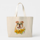 Grand Tote Bag Aquarelle Bulldog & Sunflower (Dos)