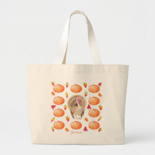 Grand Tote Bag Aquarelle Citrouille Turquie Motif Thanksgiving