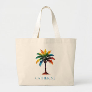 Grand Tote Bag Aquarelle colorée Palm Tree personnalisé