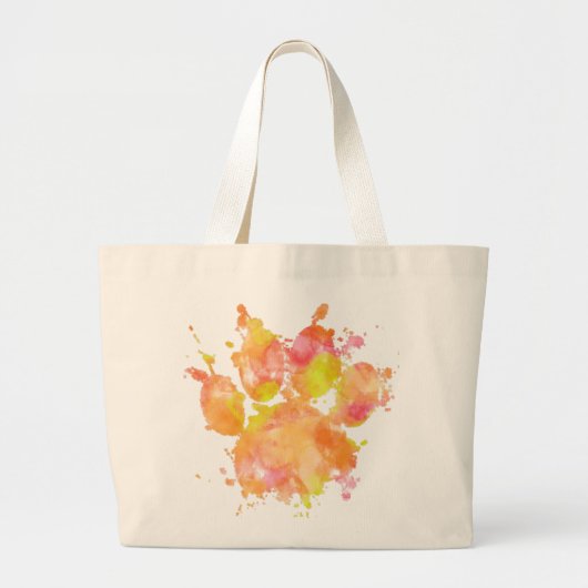 Grand Tote Bag Aquarelle Empreinte de patte de chien (Devant)