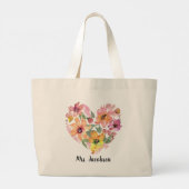 Grand Tote Bag Aquarelle Fleur Coeur Appréciation de l'enseignant (Dos)