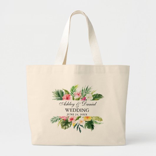 Grand Tote Bag Aquarelle Mariage floral tropical (Devant)