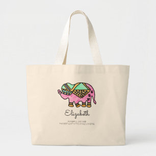 Grand Tote Bag Aquarelle moderne éléphant coloré personnalisé