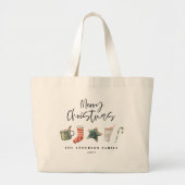 Grand Tote Bag Aquarelle Noël biscuits boissons sucre de canne Fo (Devant)