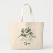 Grand Tote Bag Aquarelle Olive Branche Feuilles Bridesmaid Mariag (Devant)