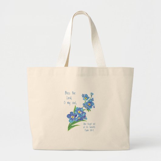 Grand Tote Bag Aquarelle Oubliez-Moi Pas Fleur Et Écriture (Devant)