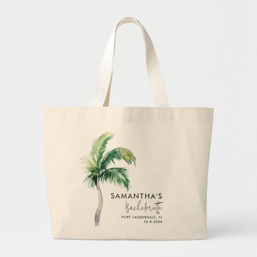Grand Tote Bag Aquarelle Palm Tree Bachelorette Week-end personna (Devant)