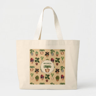 Grand Tote Bag Aquarelle Poted Plante Terracotta Nom des pots