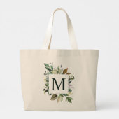 Grand Tote Bag Aquarelle rustique Verdure Carré Wreath Monogramme (Dos)