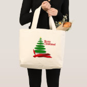 Grand Tote Bag Arbre de Noël avec ruban rouge (Devant (produit))