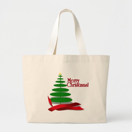 Grand Tote Bag Arbre de Noël avec ruban rouge (Devant)