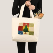 Grand Tote Bag Arbre de Noël de patchwork (Devant (produit))