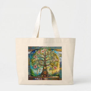 Grand Tote Bag Arbre de Vie Fleurissant des 7 Chakras