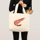 Grand Tote Bag Art de kitsch de fruits de mer de crevette de (Devant (produit))