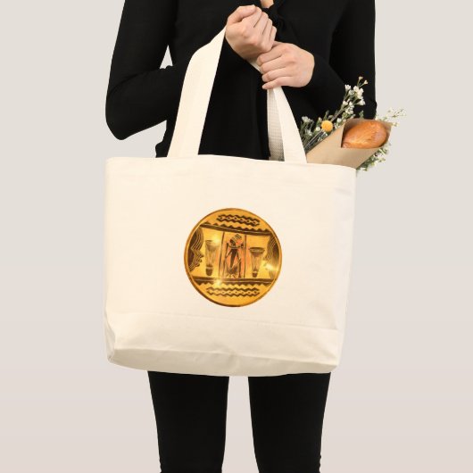 Grand Tote Bag Art Ethnique Africain d'or Imprimer (Devant (produit))