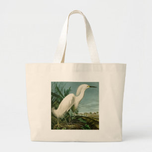 Grand Tote Bag Audubon Héron de neige Oiseaux d'aigrettes blanche