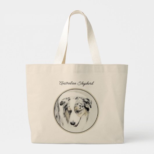 Grand Tote Bag Australian Shepherd Peinture Blue Merle Dog Art (Dos)