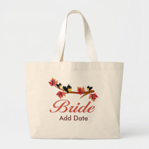 Grand Tote Bag Automne Feuilles Oiseaux Automne Mariée