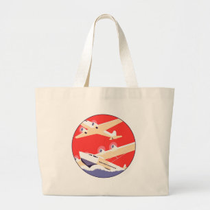 Grand Tote Bag Avion en vol vintage WPA coloré