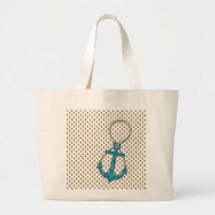 Grand Tote Bag Awesome fausse parties scintillant paon bleu ancre