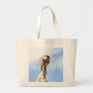Grand Tote Bag Babouin majestueux sur un sommet de montagne