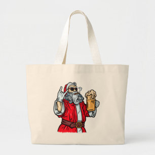 Grand Tote Bag Bad Père Noël, Rock, Bière et Cigar