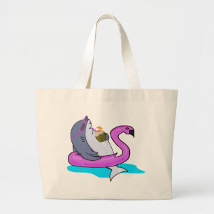 Grand Tote Bag Baignade amusante avec des requins vacances week e